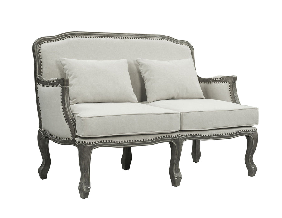 Linen Loveseat And Toss Pillows - Cream / Gray