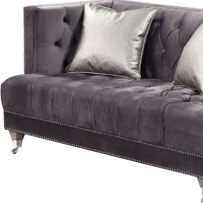 Velvet Loveseat And Toss Pillows - Gray / Silver