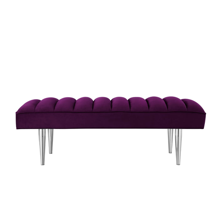 Velvet Upholstered Bench - Purple / Silver