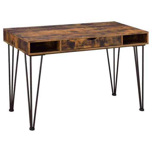 Olvera - 1-Drawer Writing Desk - Antique Nutmeg And Dark Bronze - Simple Home Plus