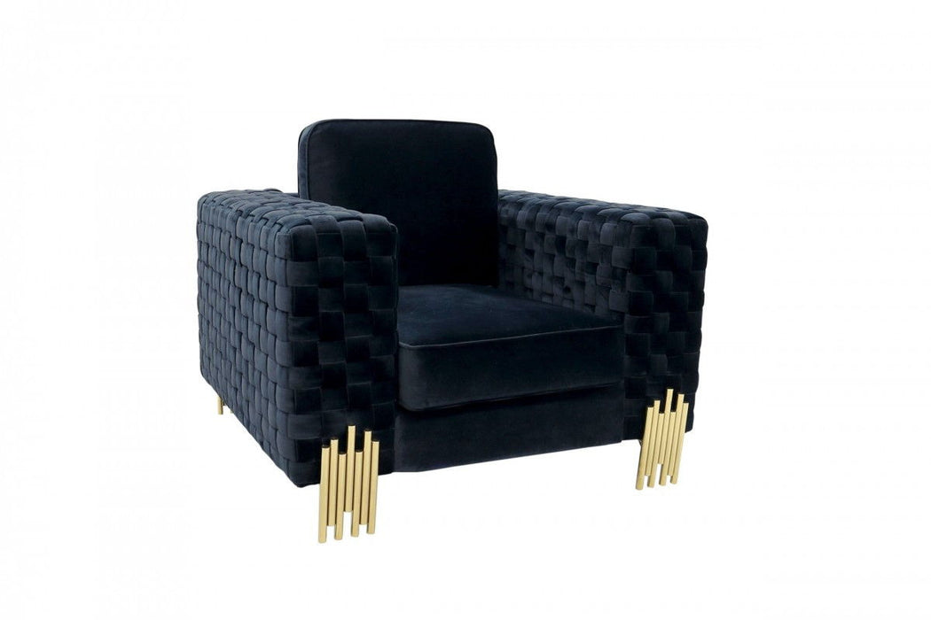 Velvet Solid Color Arm Chair - Black / Gold