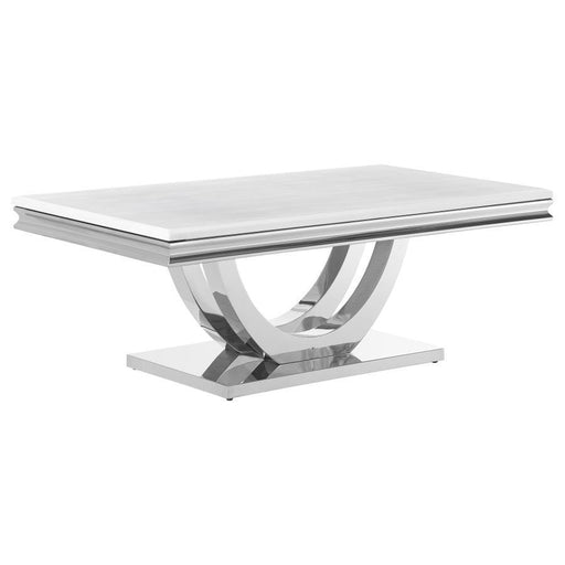 Kerwin - U-Base Rectangle Coffee Table - White And Chrome - Simple Home Plus