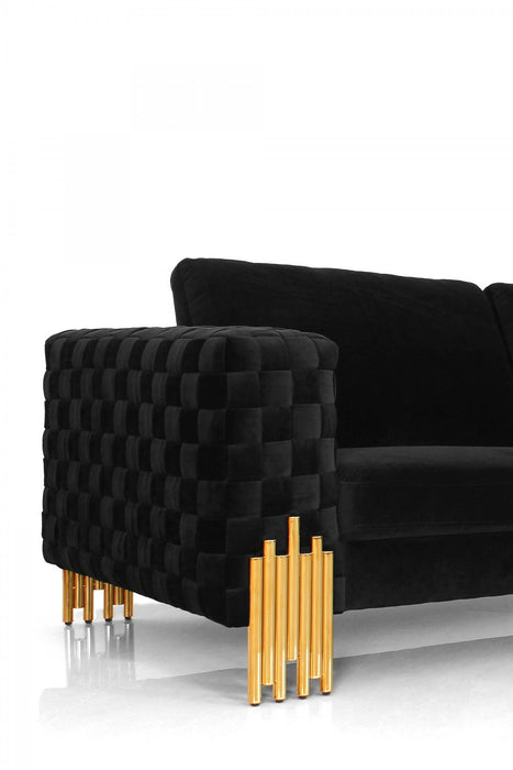 Velvet Sofa & Gold Legs - Black