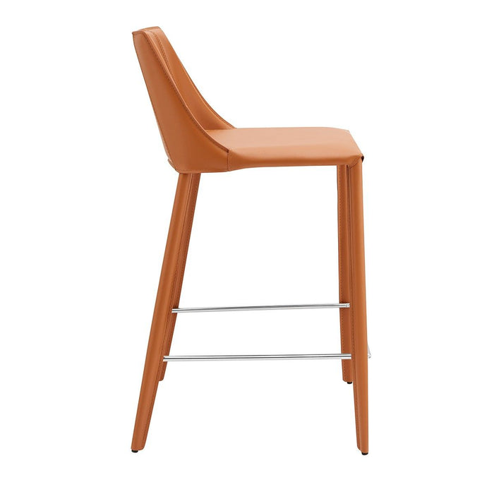 Faux Leather And Steel Low Back Counter Height Bar Chair - Terra Cotta