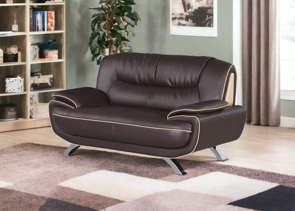 Faux Leather Love Seat - Silver / Brown