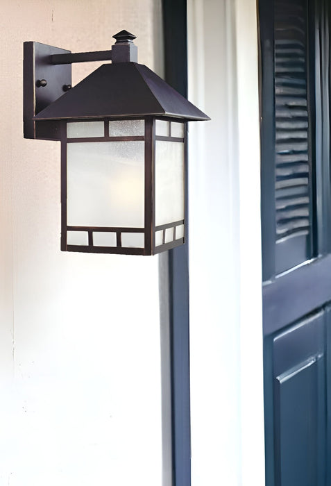 Frosted Glass Lantern Wall Light - Antique Bronze