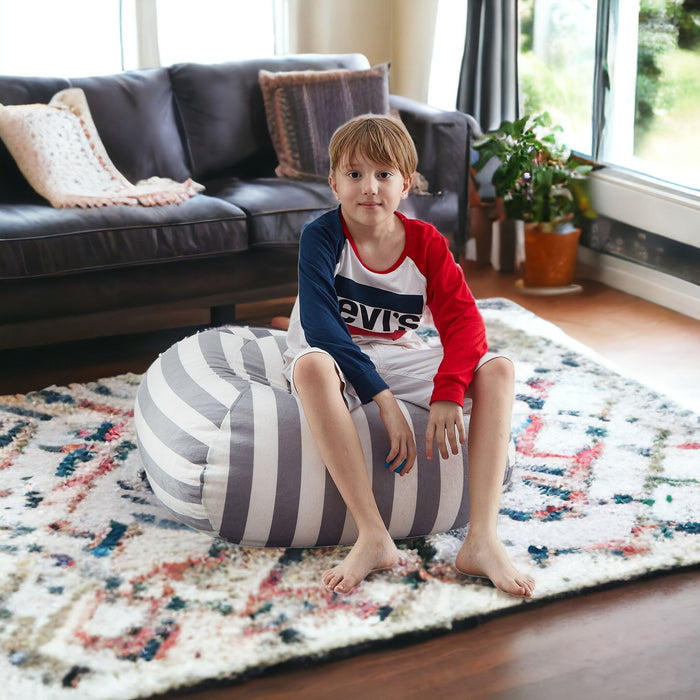 Microfiber Round Striped Pouf Cover - Gray / White