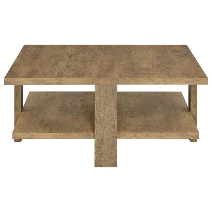 Dawn - Square Engineered Wood Coffee Table With Shelf - Mango - Simple Home Plus