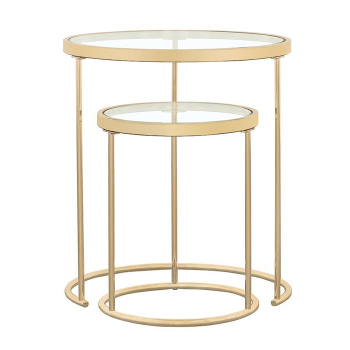 Maylin - 2 Piece Round Glass Top Nesting Tables - Gold - Simple Home Plus