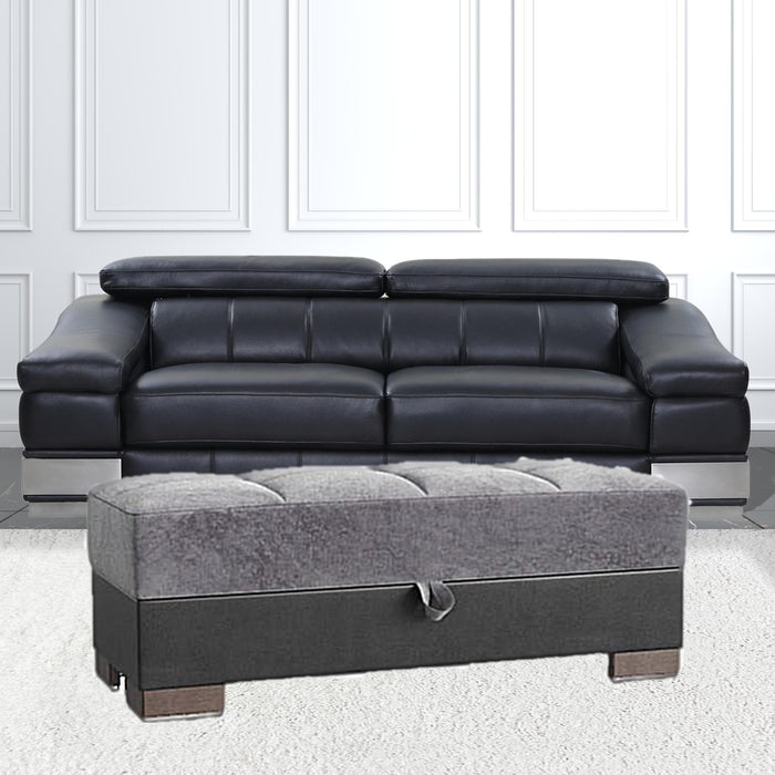 Microfiber Tufted Storage Ottoman - Gray / Black