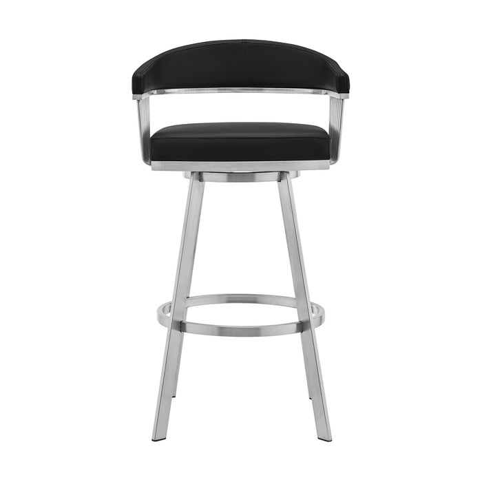 34" Swivel Backless Counter Height Bar Chair - Black / Silver