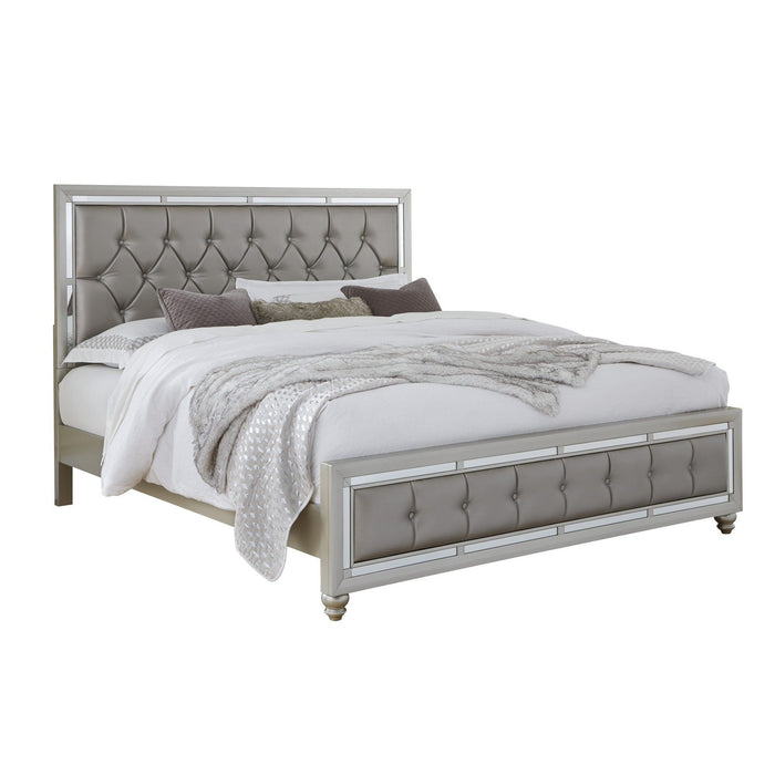 Solid Wood Full Tufted Upholstered Linenno Bed With Nailhead Trim - Silver