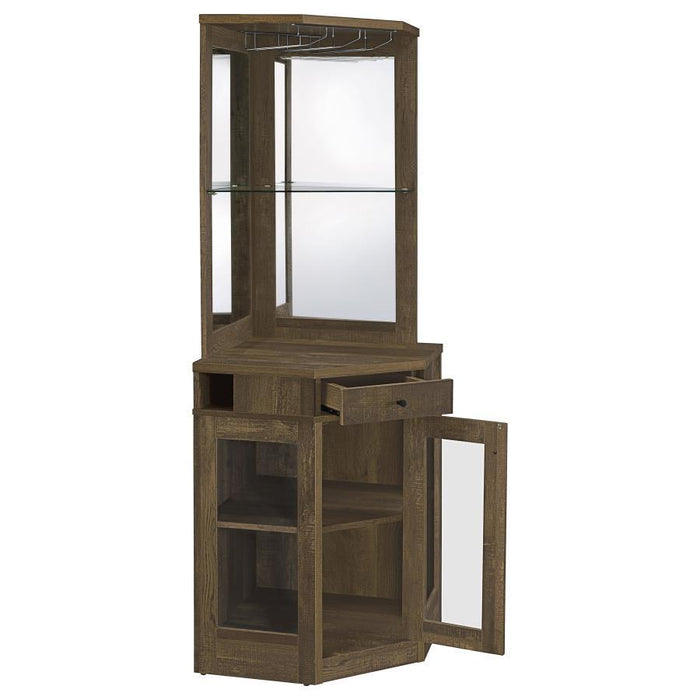 Alviso - Corner Bar Cabinet With Stemware Rack - Rustic Oak - Simple Home Plus