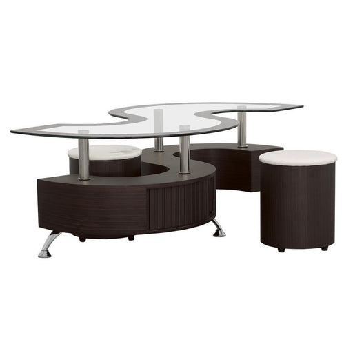 Buckley - Curved Glass Top Coffee Table With Stools - Simple Home Plus