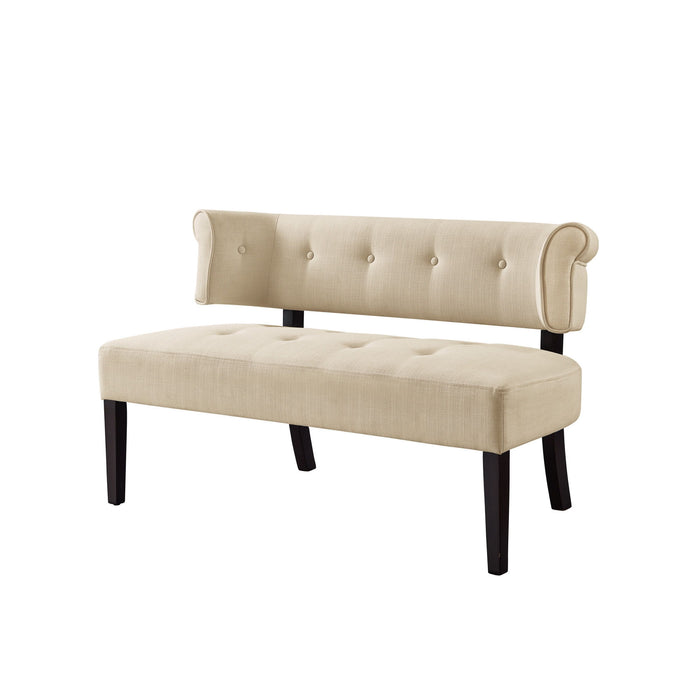 Brown Upholstered Linen Bench - Beige / Dark