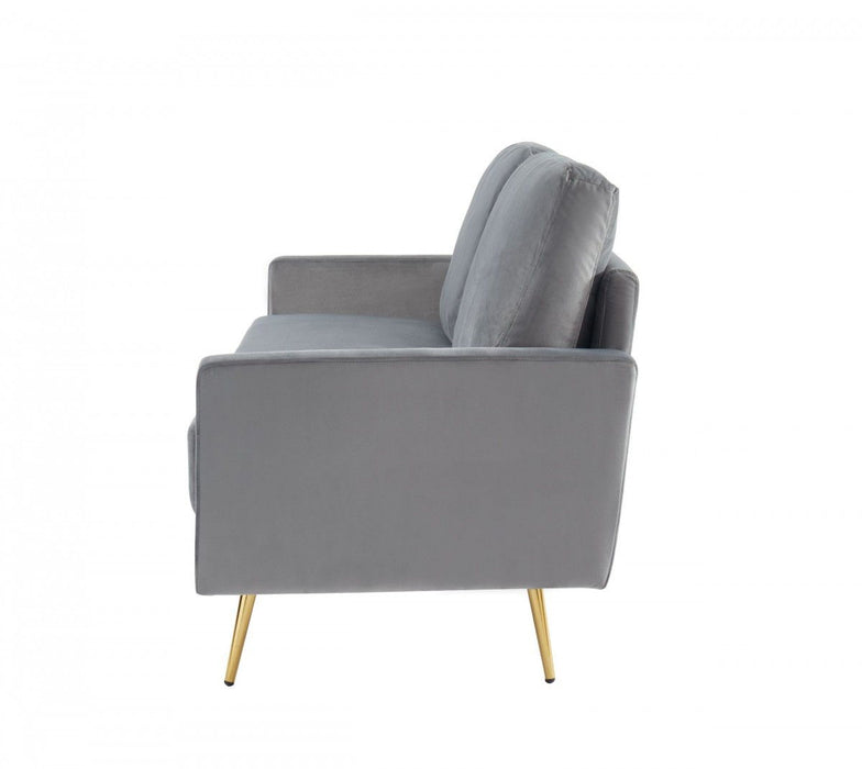 Velvet Sofa With Brass Legs - Gray