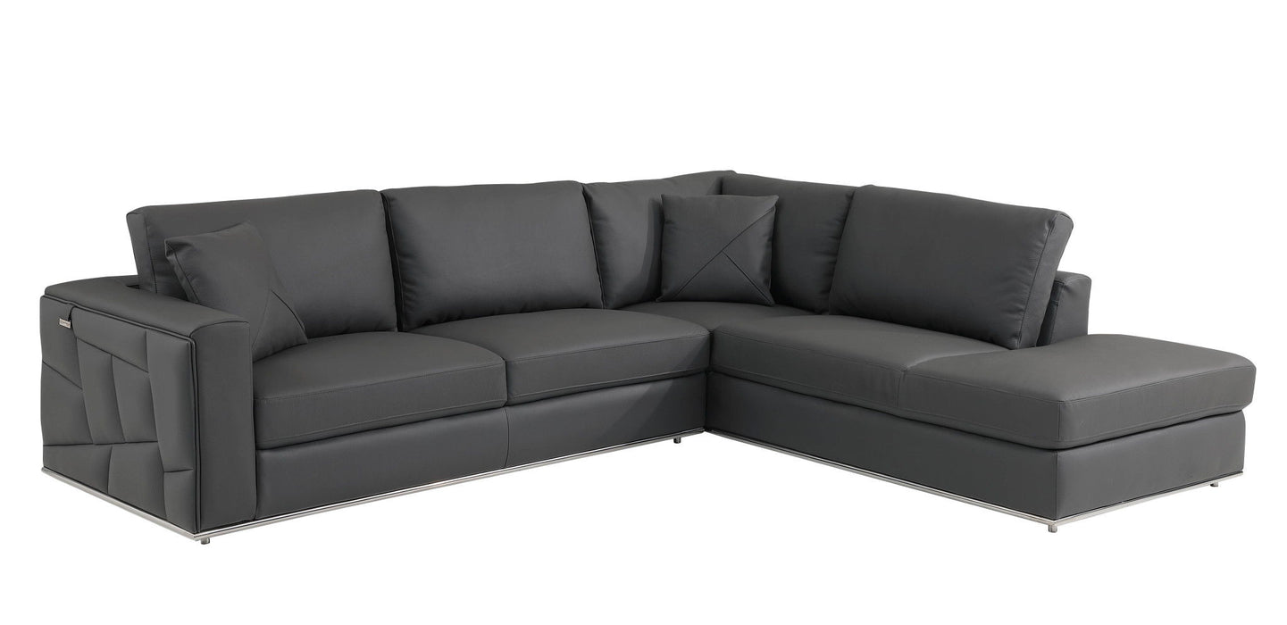 Italian Leather L Shaped Two Piece Corner Sectional - Dark Gray