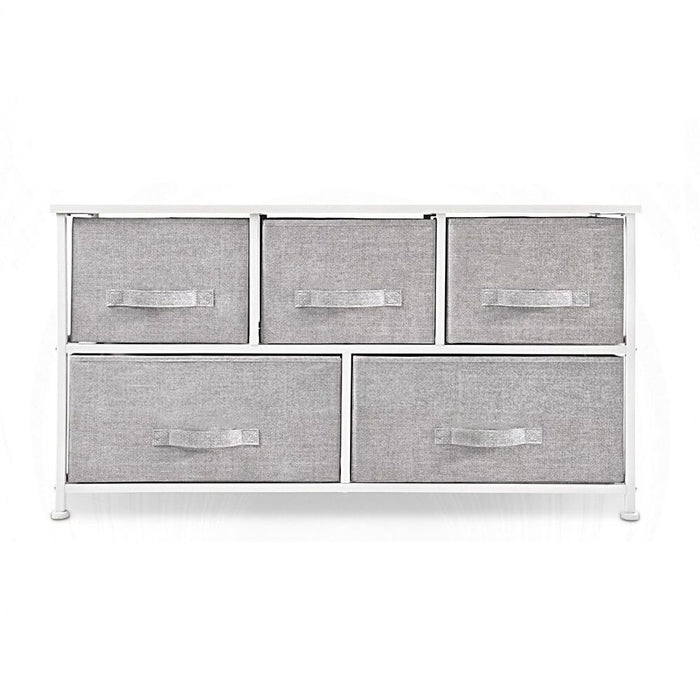 Fabric Five Drawer Dresser - Gray / White