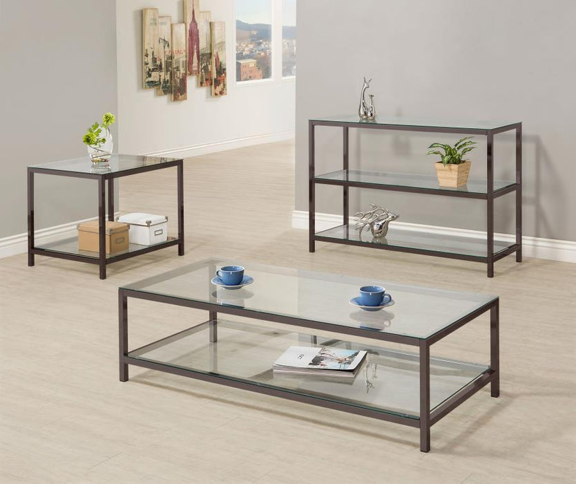 Trini - Sofa Table With Glass Shelf - Black Nickel - Simple Home Plus