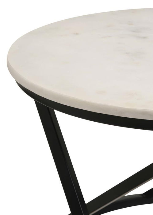 Miguel - Round Accent Table With Marble Top - White And Black - Simple Home Plus