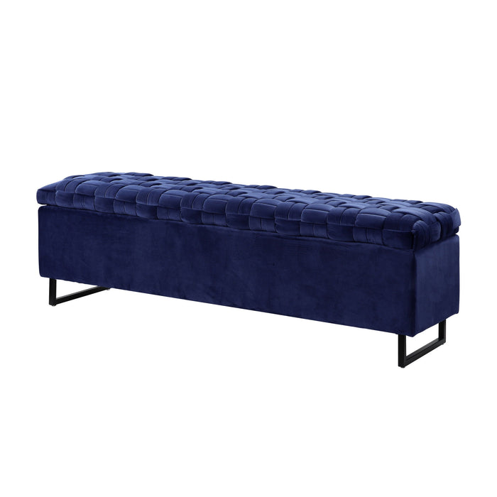 Upholstered Velvet Bench With Flip Top - Navy Blue