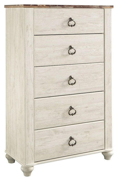 Willowton - Brown / Beige / White - Five Drawer Chest - Simple Home Plus