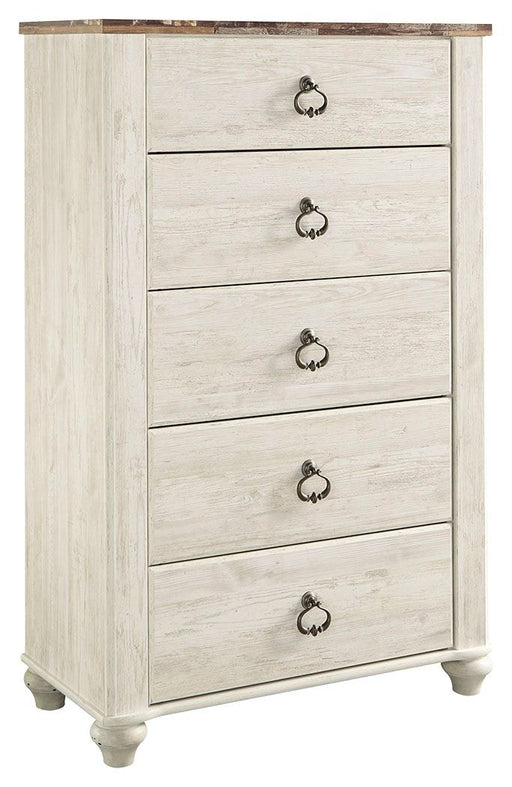 Willowton - Brown / Beige / White - Five Drawer Chest - Simple Home Plus