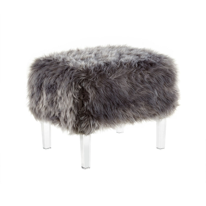 Faux Fur Ottoman - Clear / Gray