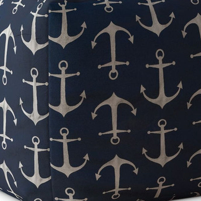 Twill Anchor Pouf Cover - Blue