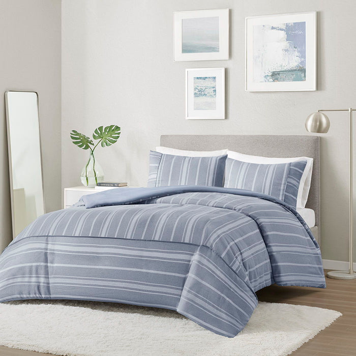 Kent - 3 Piece King Striped Herringbone Oversized Duvet Cover Set - Blue