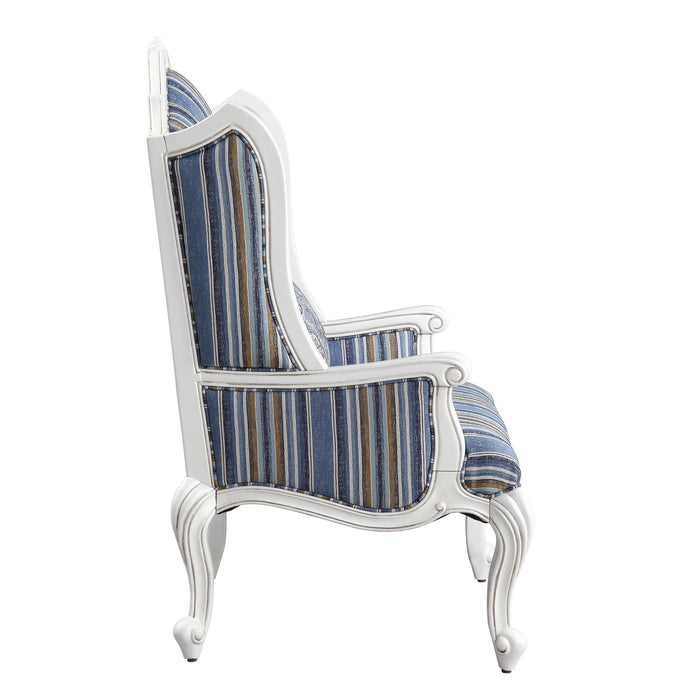 Fabric Striped Wingback Chair - Blue White / Brown