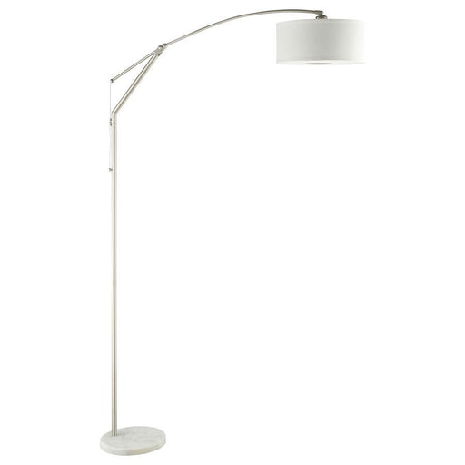 Moniz - Adjustable Arched Arm Floor Lamp - Chrome And White - Simple Home Plus