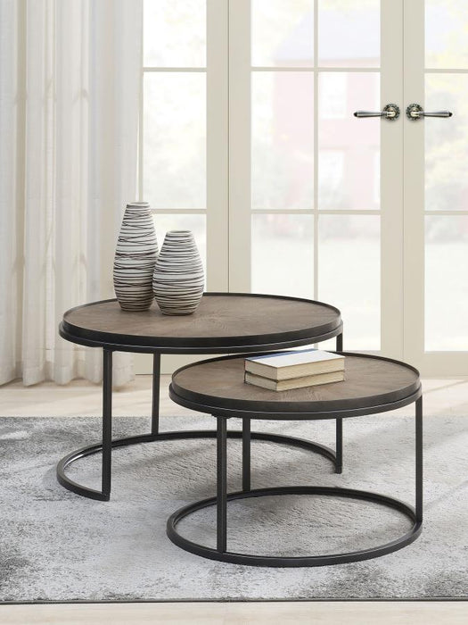 Rodrigo - 2 Piece Round Nesting Tables - Weathered Elm - Simple Home Plus