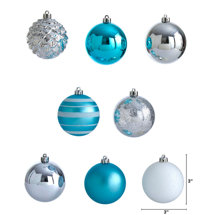 Holiday Shatterproof 64 Count Xmas Tree Ornament Set 80mm