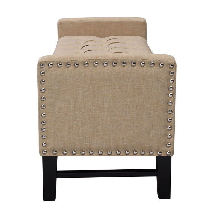 Upholstered Linen Bench With Flip Top - Beige / Black