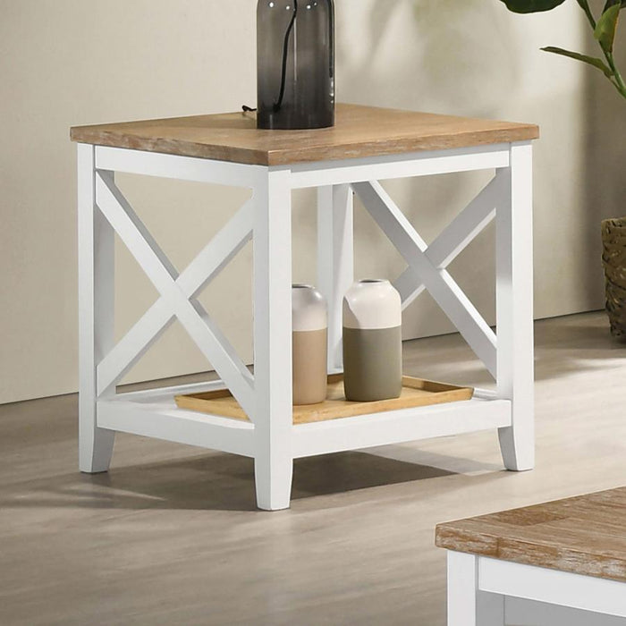 Hollis - Square Wood End Table With Shelf - Brown And White - Simple Home Plus