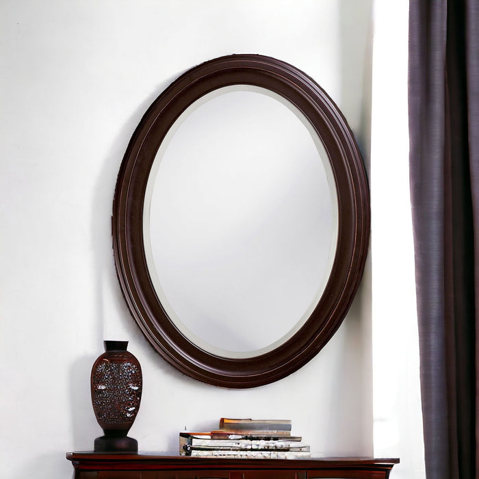 Oval Mirror With Wooden Grooves Frame - Oil Rubbed Bronze