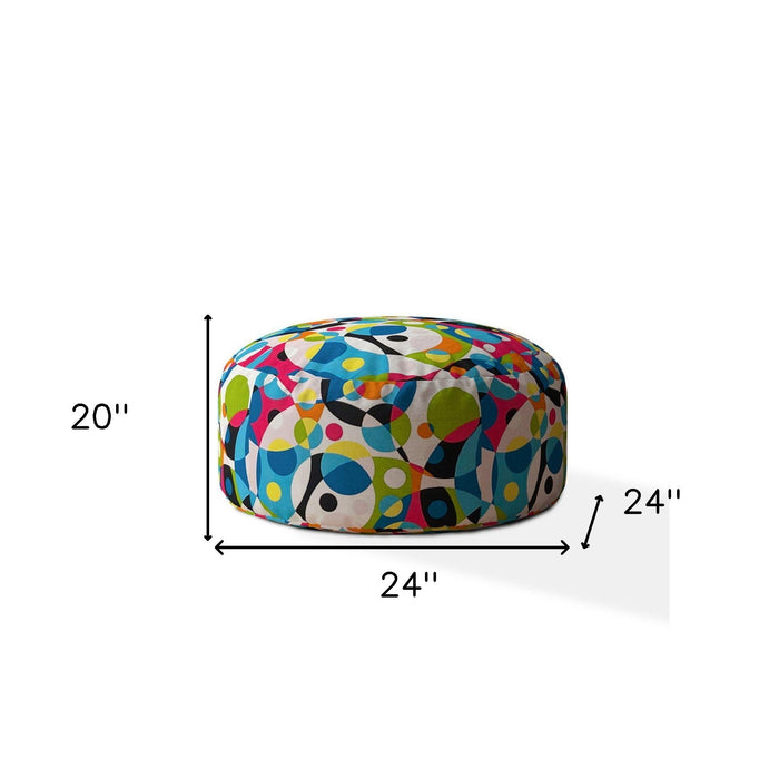 Cotton Round Patchwork Pouf Ottoman - Green / White