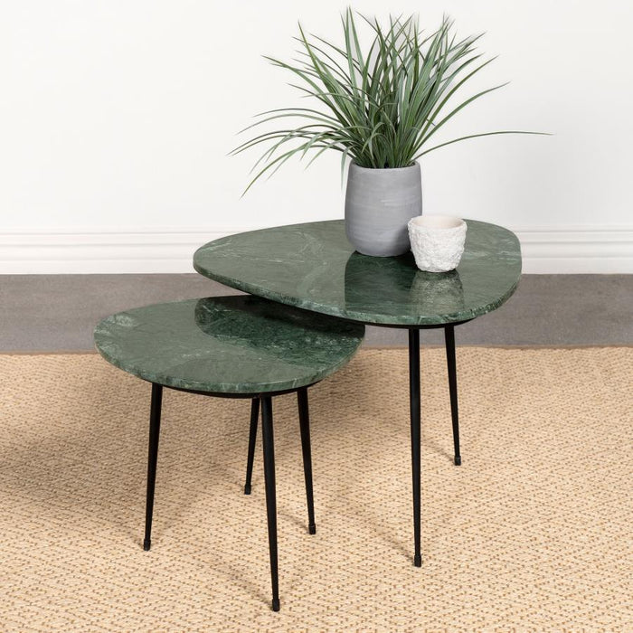 Tobias - 2 Piece Triangular Marble Top Nesting Table - Green And Black - Simple Home Plus