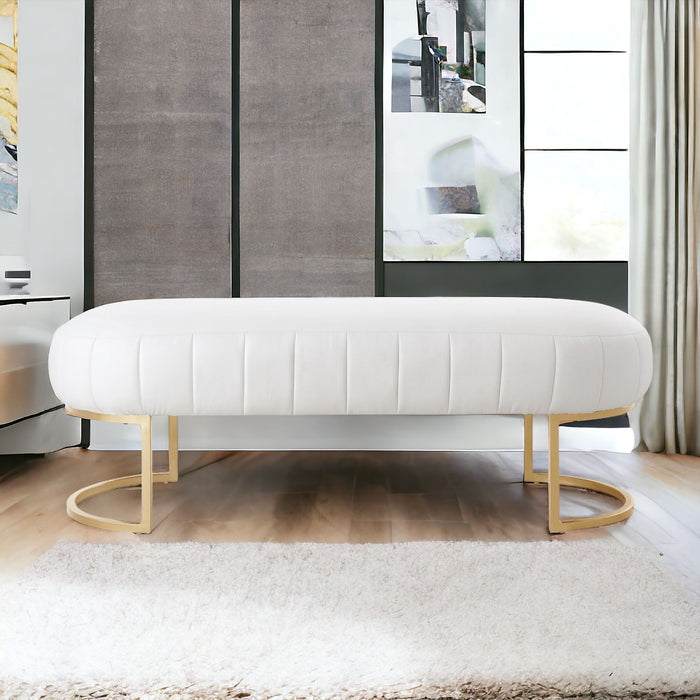 Upholstered Faux Leather Bench - Gold / White