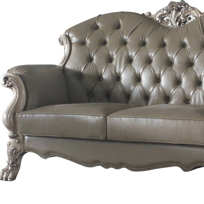 Faux Leather Loveseat And Toss Pillows - Bone