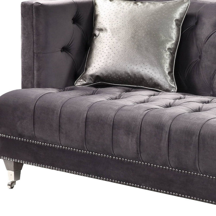 Velvet Sofa And Toss Pillows With Black Legs - Gray