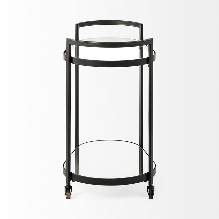 Cyclider Metal With Two Mirror Glass Shelves Bar Cart - Black