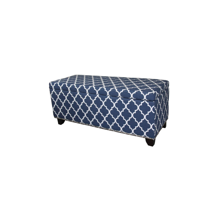 Brown Upholstered Polyester Quatrefoil Bench With Flip Top - Blue / White / Dark