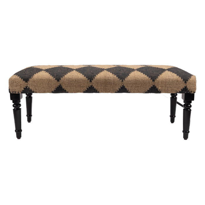 Leg Checkered Upholstered Bench - Tan / Black Black