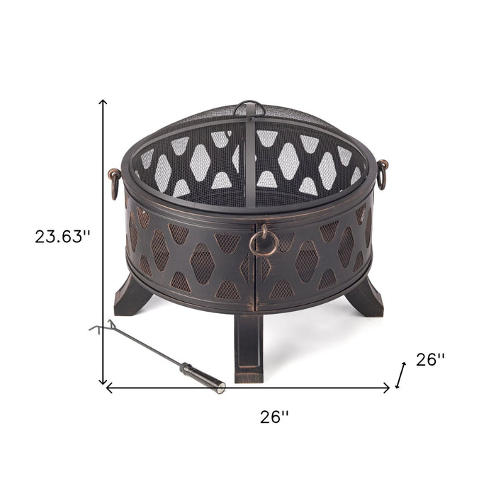 Rustic Steel Wood Burning Fire Pit - Brushed Black / Bronze