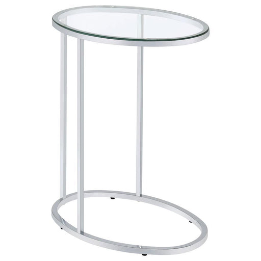 Kyle - Oval Glass Top C-Shaped Sofa Side Table - Chrome And Clear - Simple Home Plus