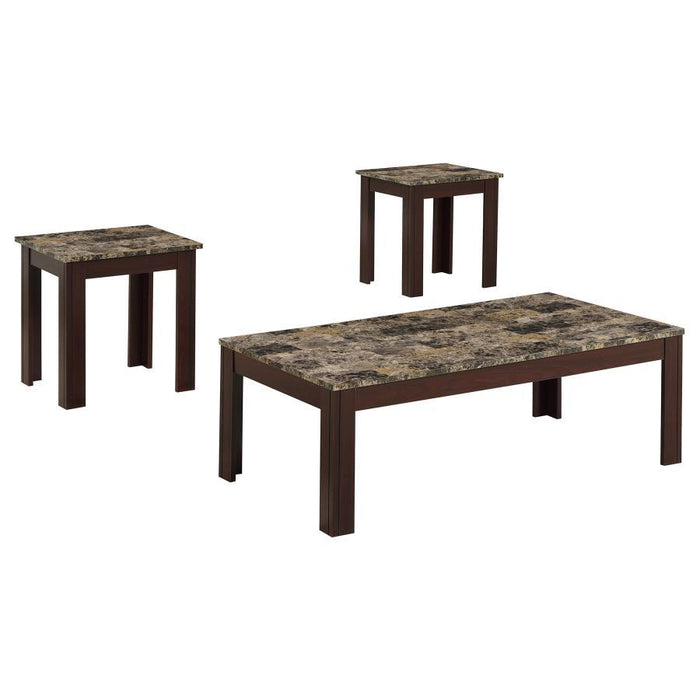 Rhodes - 3 Piece Faux Marble Top Occasional Set - Brown - Simple Home Plus