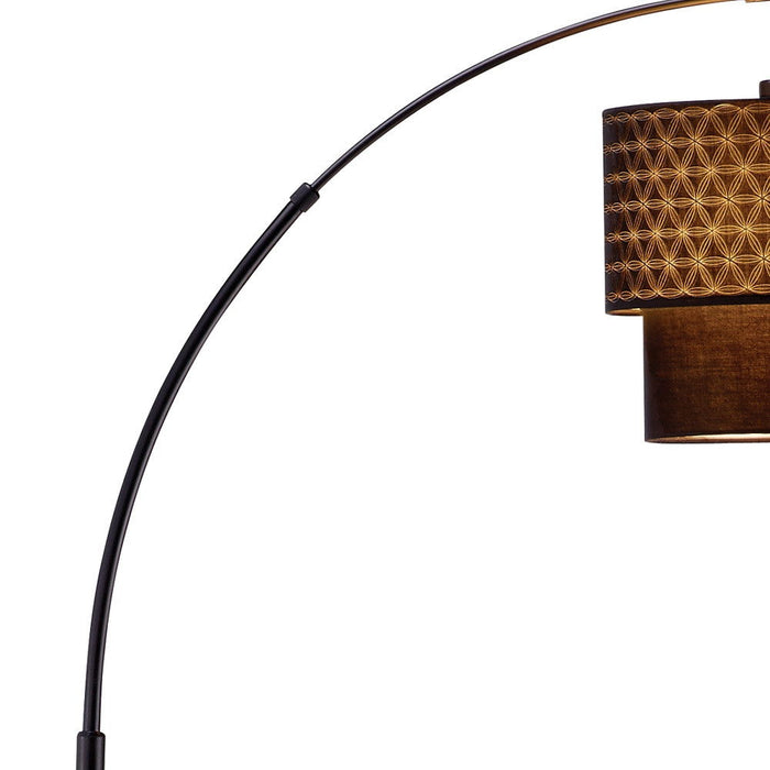 Arched Floor Lamp With Brown Drum Shade - Black