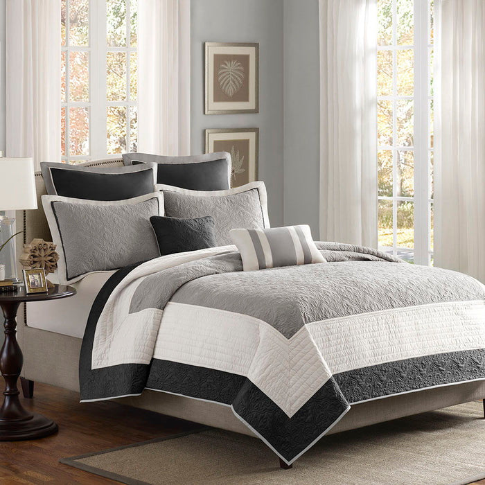 Attingham - 7 Piece Reversible Coverlet Set - Black